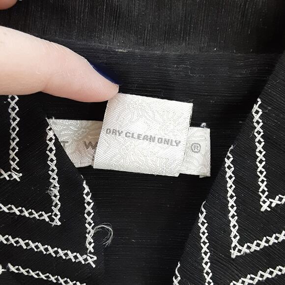 Vintage 90s Silk Blend Blazer Jacket Embroidered Floral Black Mandarin Collar L - Picture 6 of 10